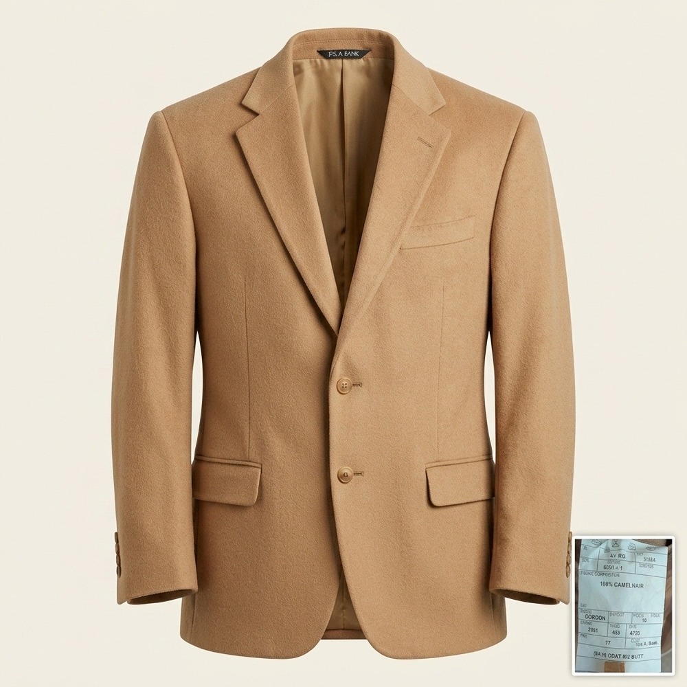 Jos A Bank Gordon Sport Coat Mens 42R 100% Camel Hair Blazer Tan Beige 2 Button